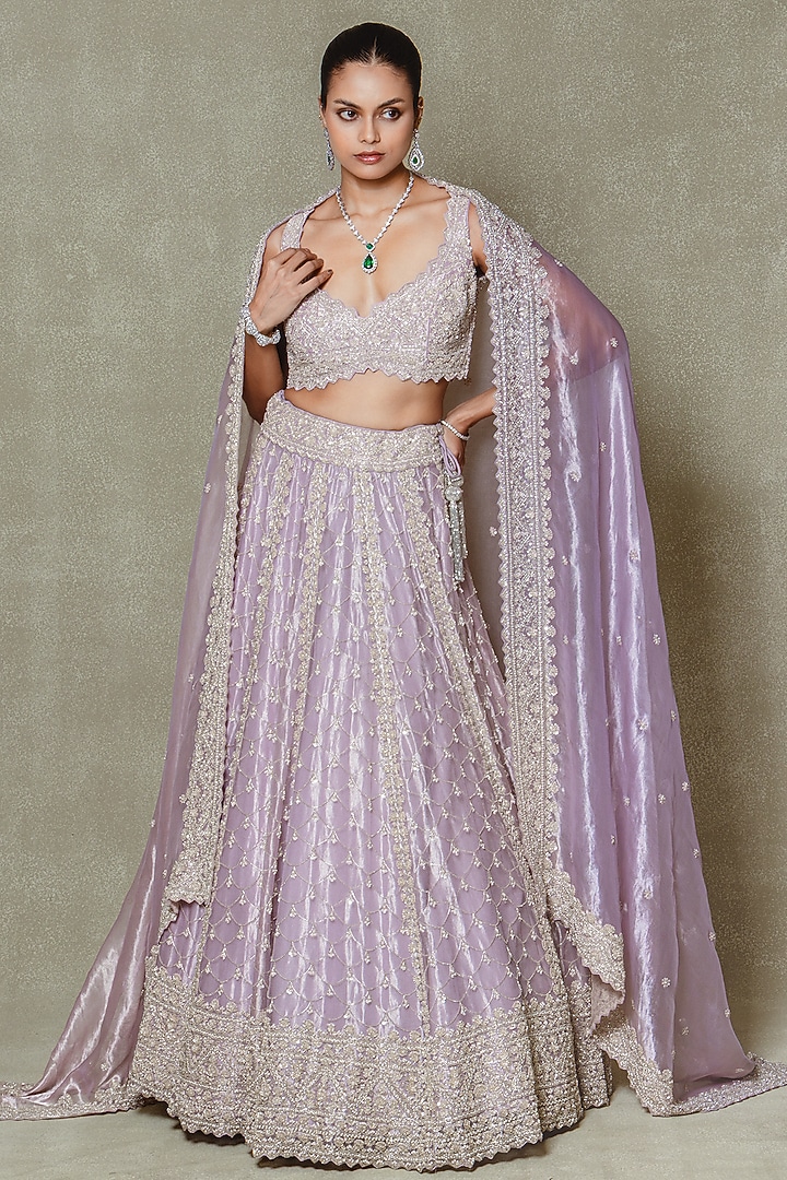 Lilac Tissue Cutdana & Sequin Embroidered Bridal Lehenga Set by Vedant G at Pernia's Pop Up Shop