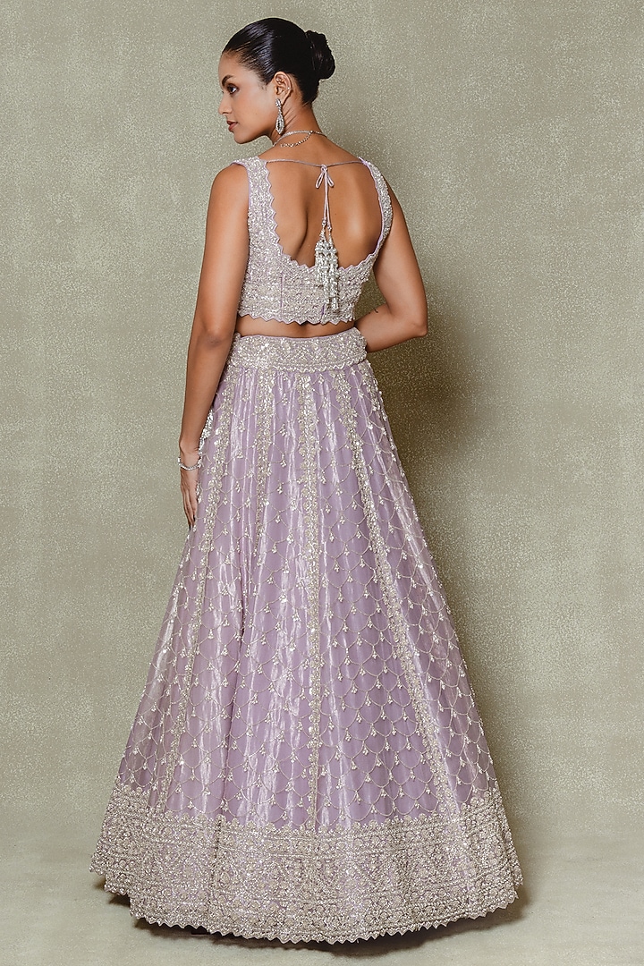 Lilac Tissue Cutdana & Sequin Embroidered Bridal Lehenga Set by Vedant G at Pernia's Pop Up Shop