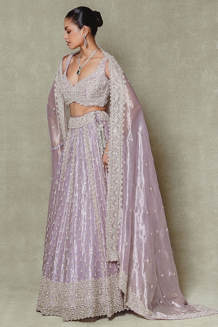 Lilac Tissue Cutdana & Sequin Embroidered Bridal Lehenga Set by Vedant G at Pernia's Pop Up Shop