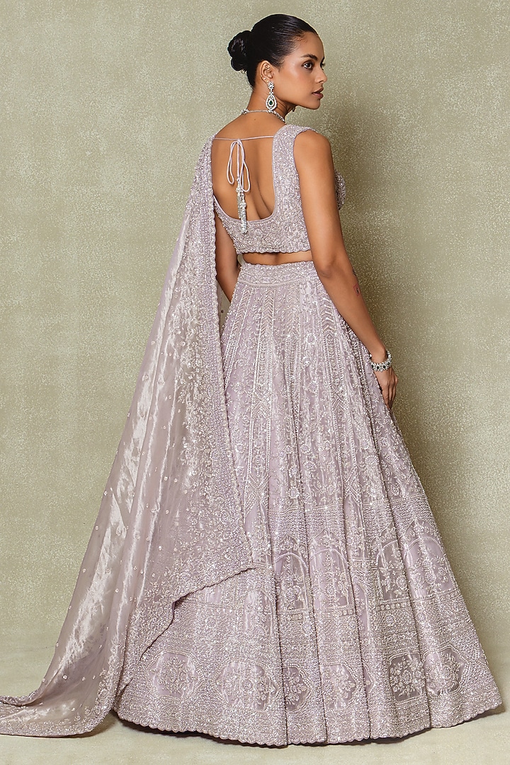 Lilac Tissue Cutdana & Sequin Embroidered Bridal Lehenga Set by Vedant G at Pernia's Pop Up Shop