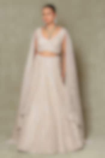 Champagne Tissue Cutdana & Pearl Embroidered Bridal Lehenga Set by Vedant G at Pernia's Pop Up Shop