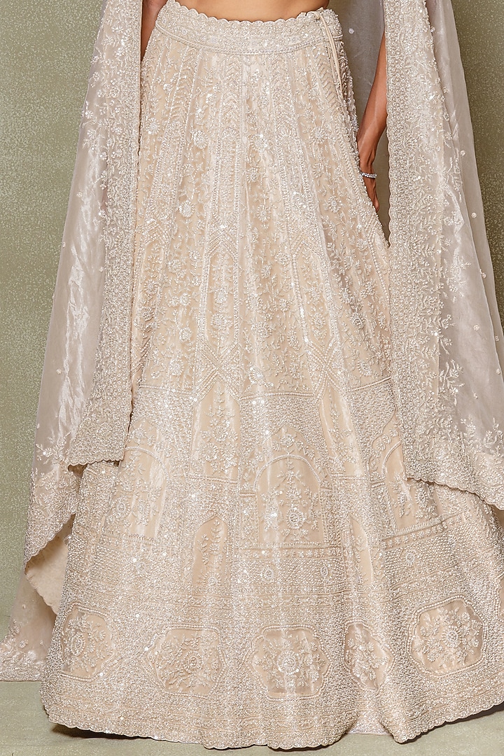 Champagne Tissue Cutdana & Pearl Embroidered Bridal Lehenga Set by Vedant G at Pernia's Pop Up Shop