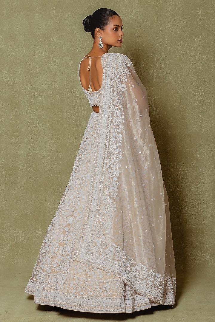 Champagne Tissue Sequin & Pearl Embroidered Bridal Lehenga Set by Vedant G at Pernia's Pop Up Shop