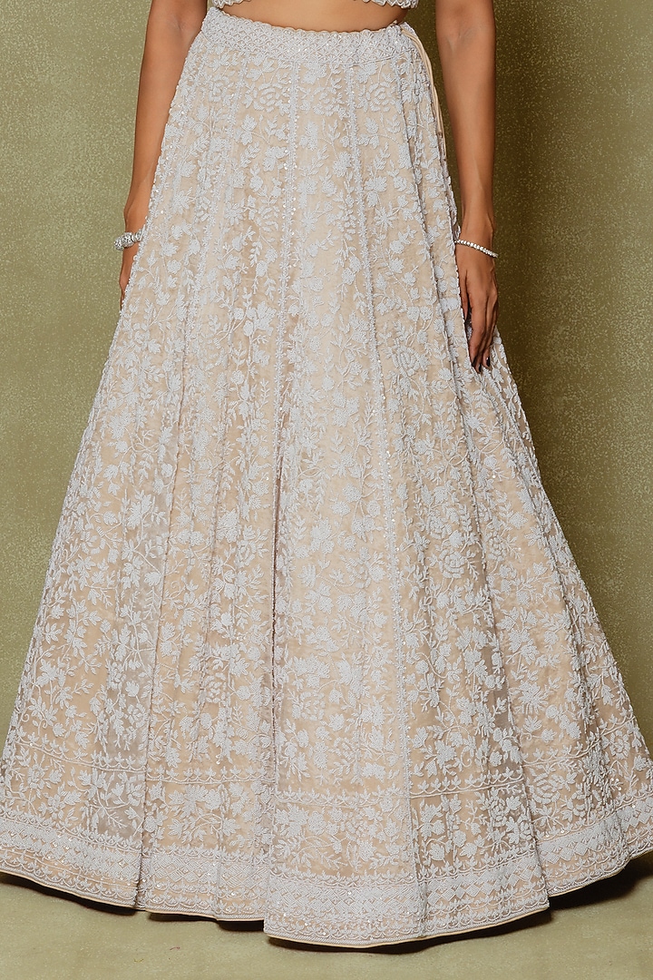 Champagne Tissue Sequin & Pearl Embroidered Bridal Lehenga Set by Vedant G at Pernia's Pop Up Shop