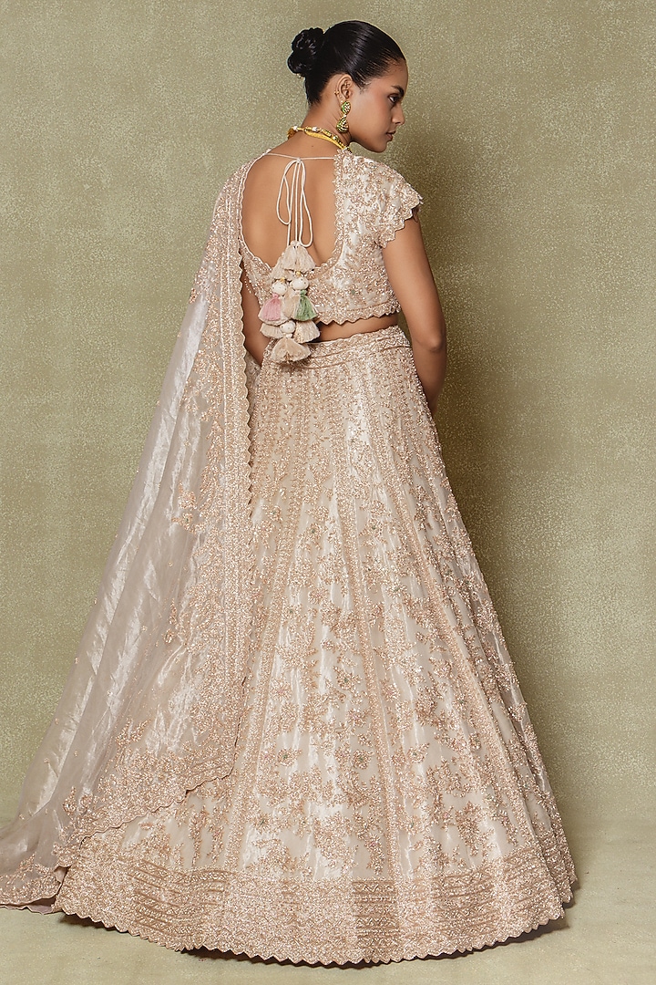Champagne Silk Zardosi & Sequin Embroidered Bridal Lehenga Set by Vedant G at Pernia's Pop Up Shop