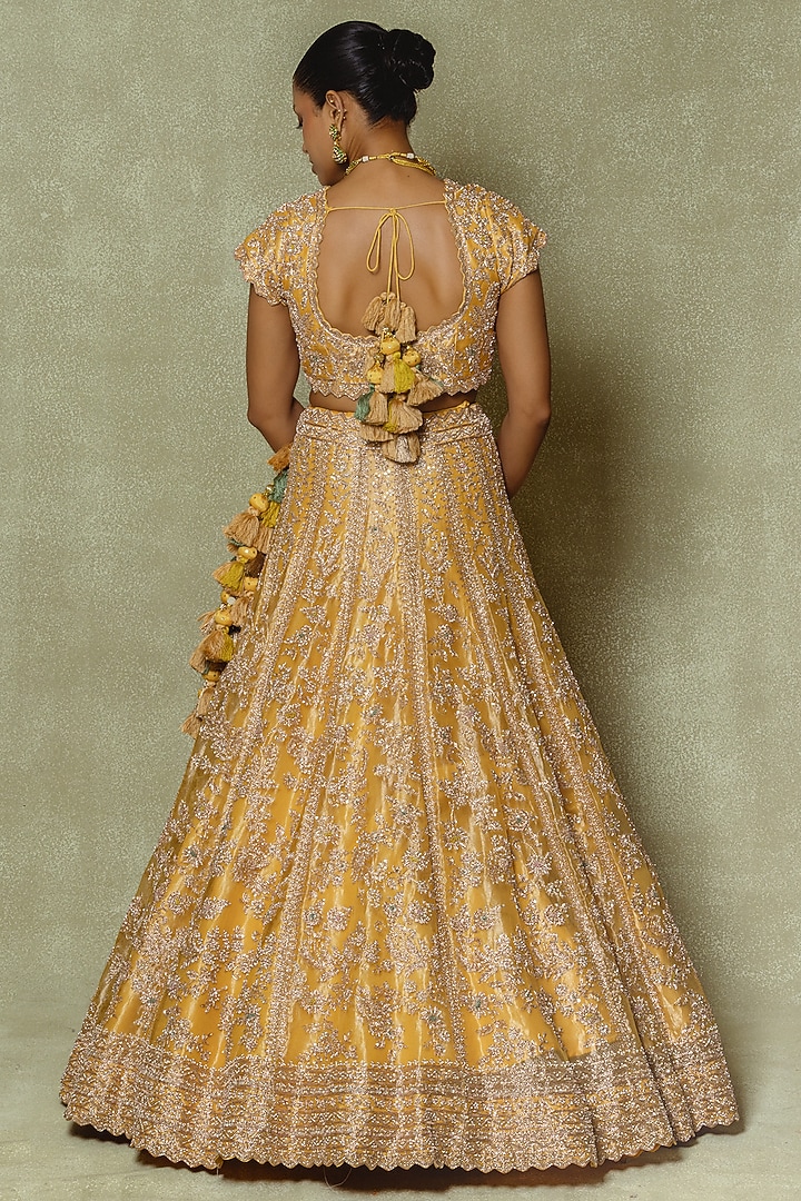 Yellow Silk Zardosi & Sequin Embroidered Bridal Lehenga Set by Vedant G at Pernia's Pop Up Shop