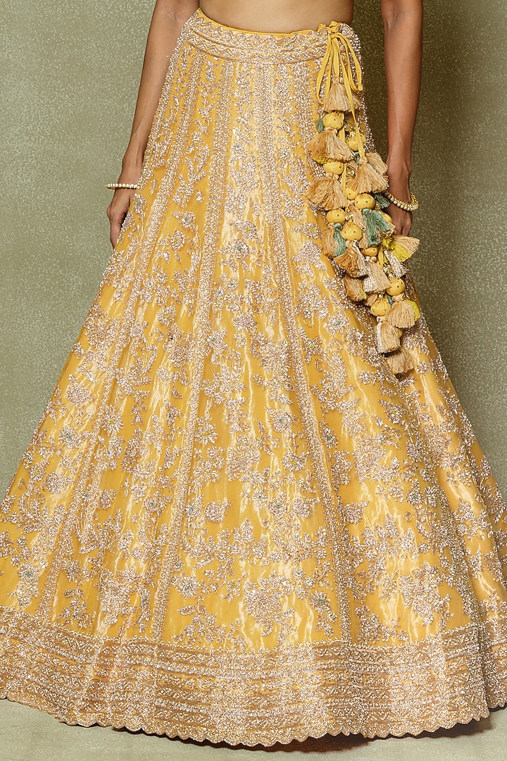 Yellow Silk Zardosi & Sequin Embroidered Bridal Lehenga Set by Vedant G at Pernia's Pop Up Shop