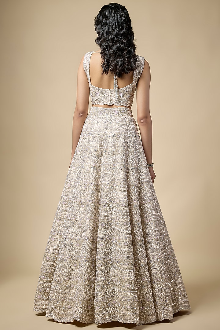 Champagne Tissue Sequins Embroidered Bridal Lehenga Set by Vedant G at Pernia's Pop Up Shop