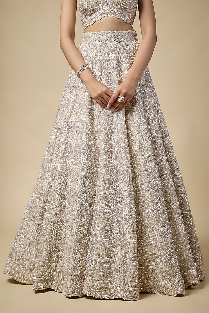 Champagne Tissue Sequins Embroidered Bridal Lehenga Set by Vedant G at Pernia's Pop Up Shop