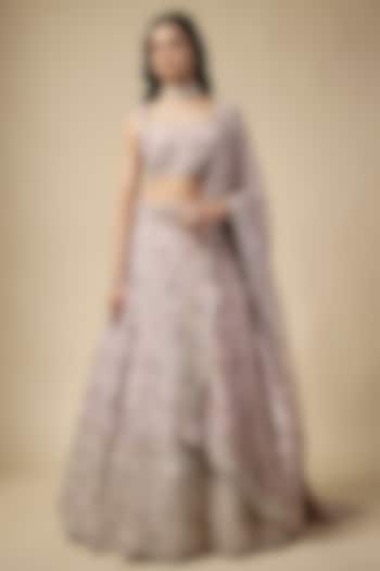 Lavender Tissue Sequins Embroidered Bridal Lehenga Set by Vedant G at Pernia's Pop Up Shop