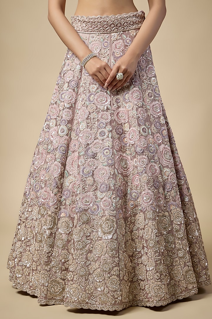 Lavender Tissue Sequins Embroidered Bridal Lehenga Set by Vedant G at Pernia's Pop Up Shop