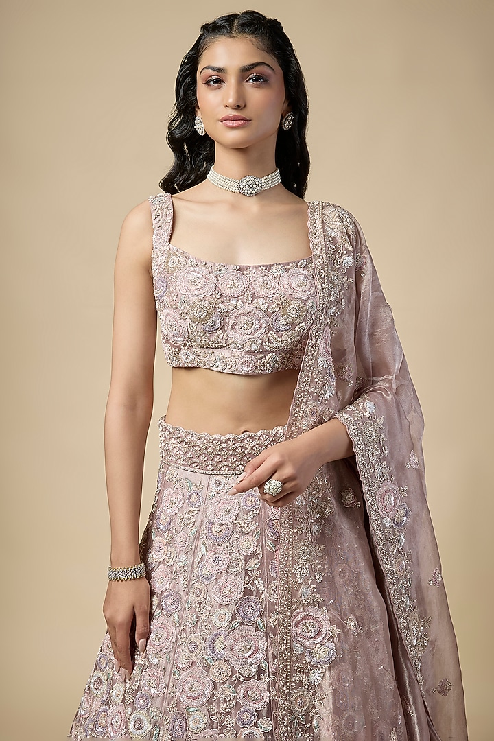 Lavender Tissue Sequins Embroidered Bridal Lehenga Set by Vedant G at Pernia's Pop Up Shop