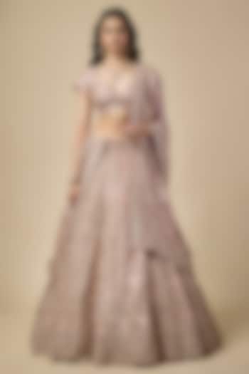 Rose Pink Tissue Zardosi Embroidered Bridal Lehenga Set by Vedant G at Pernia's Pop Up Shop