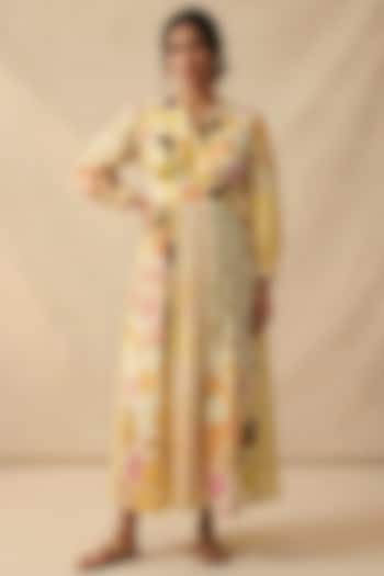 Beige Cotton Printed Summer Dress by Vedika M at Pernia's Pop Up Shop