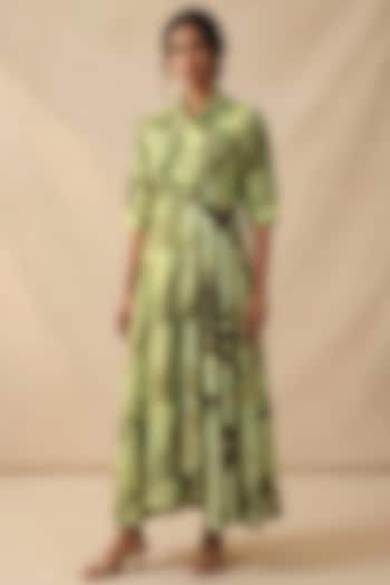 Green Cotton Printed Summer Dress by Vedika M at Pernia's Pop Up Shop