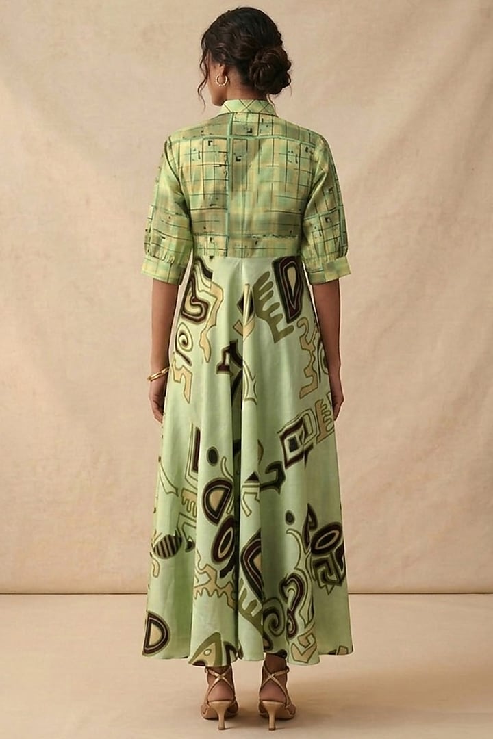 Green Cotton Printed Summer Dress by Vedika M at Pernia's Pop Up Shop