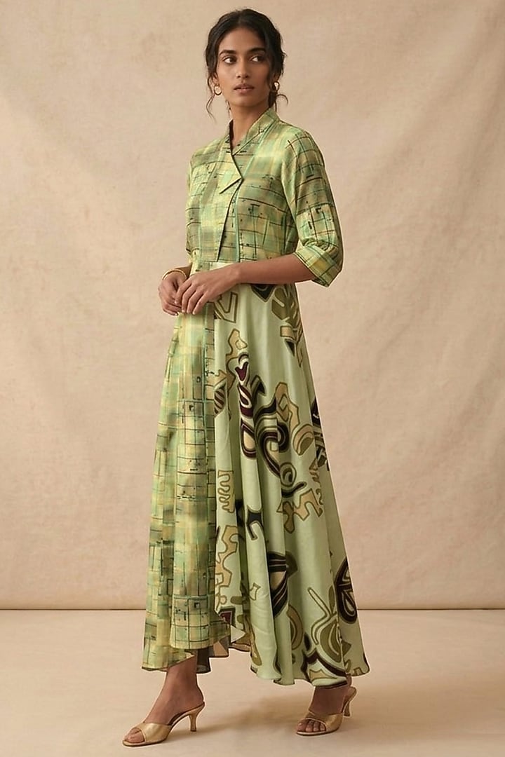 Green Cotton Printed Summer Dress by Vedika M at Pernia's Pop Up Shop