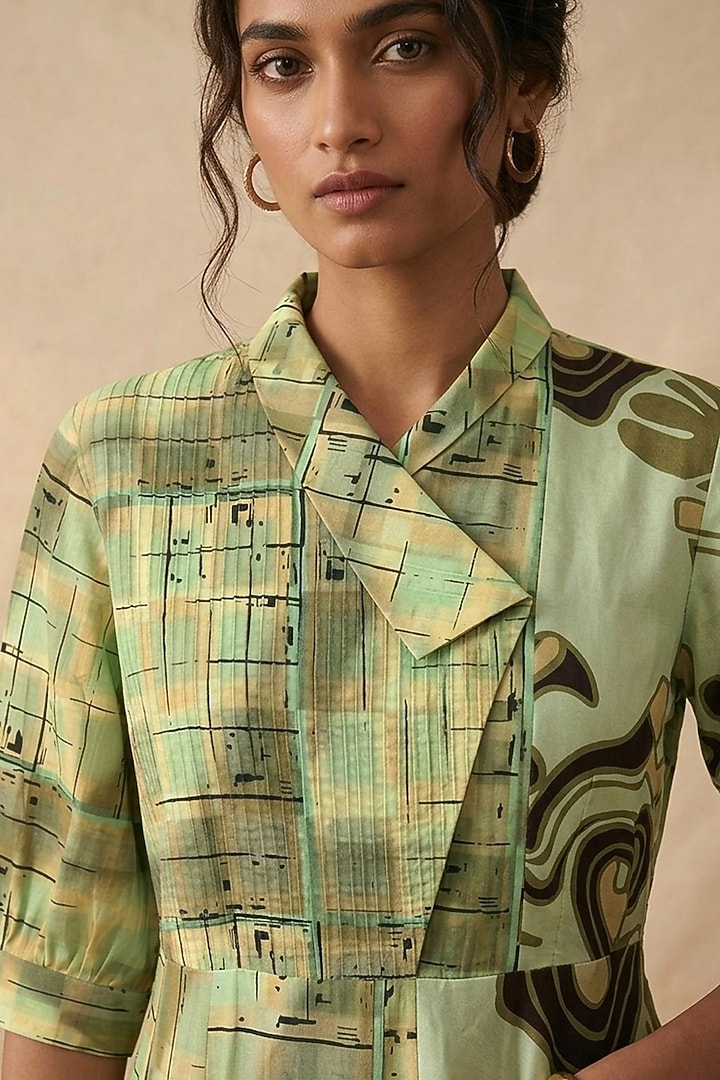 Green Cotton Printed Summer Dress by Vedika M at Pernia's Pop Up Shop