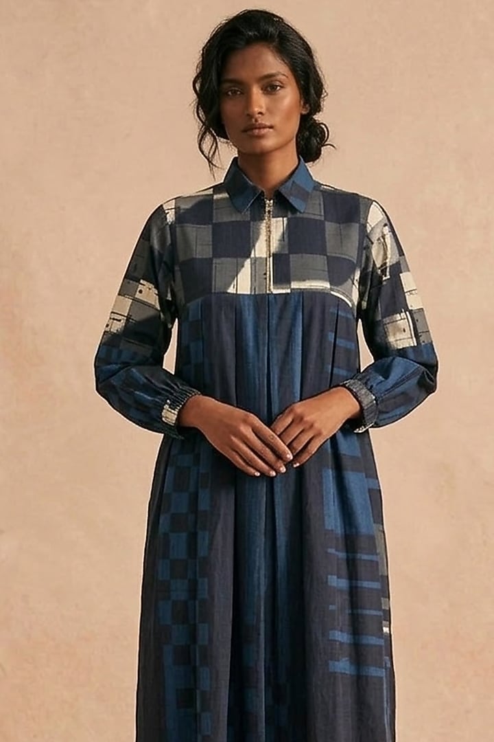 Blue Cotton Printed Midi Summer Dress by Vedika M at Pernia's Pop Up Shop