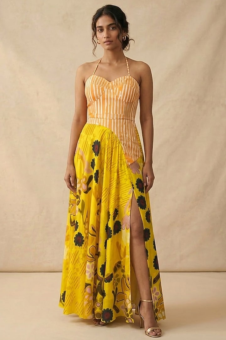 Multi-Colored Cotton Satin Printed Summer Dress by Vedika M at Pernia's Pop Up Shop