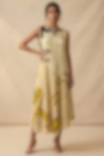 Green Cotton Satin Printed Summer Dress by Vedika M at Pernia's Pop Up Shop