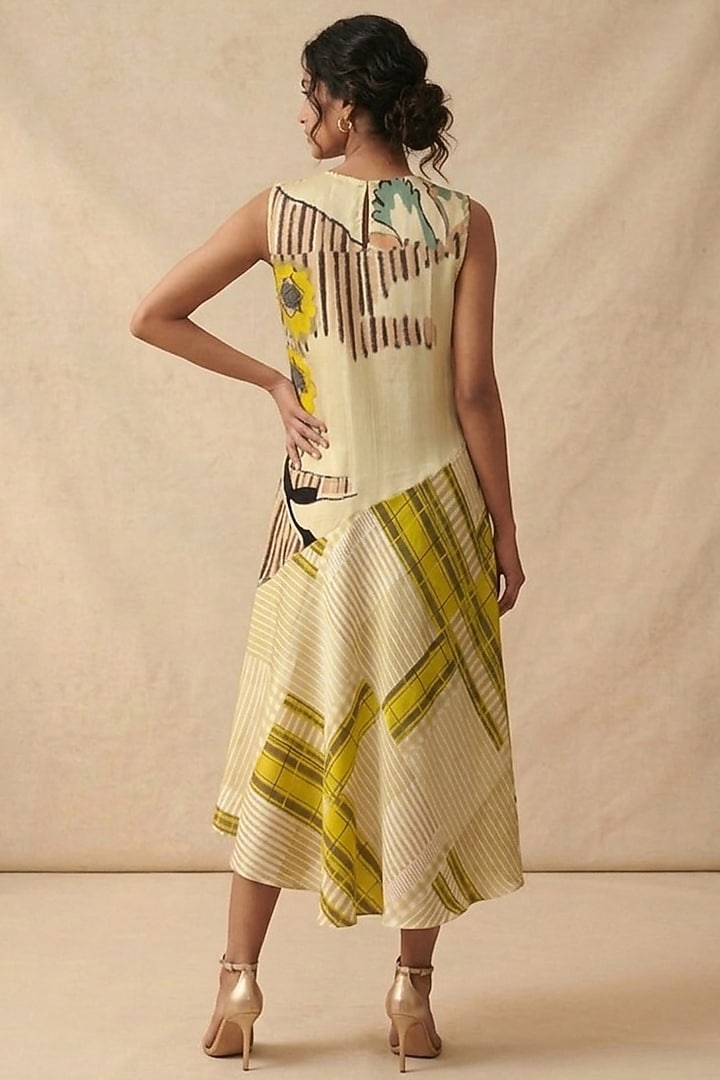 Green Cotton Satin Printed Summer Dress by Vedika M at Pernia's Pop Up Shop