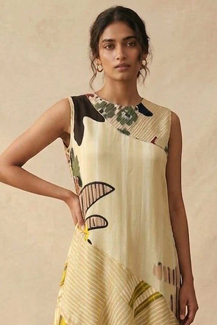 Green Cotton Satin Printed Summer Dress by Vedika M at Pernia's Pop Up Shop