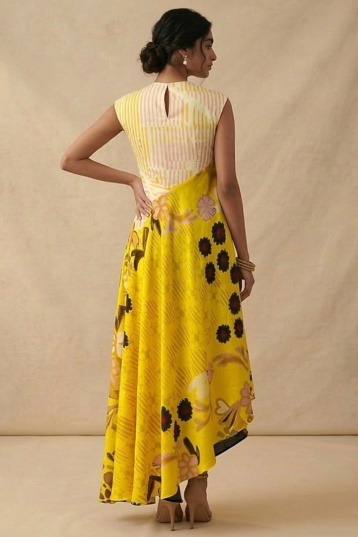 Yellow Cotton Printed Summer Dress by Vedika M at Pernia's Pop Up Shop