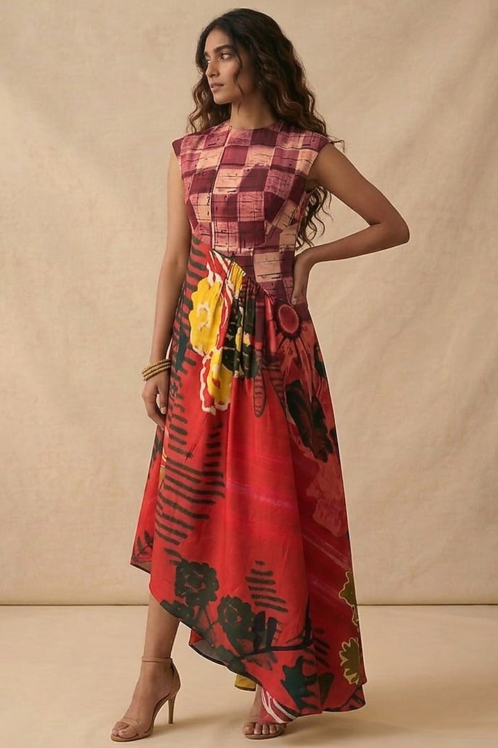 Red Cotton Printed Summer Dress by Vedika M at Pernia's Pop Up Shop