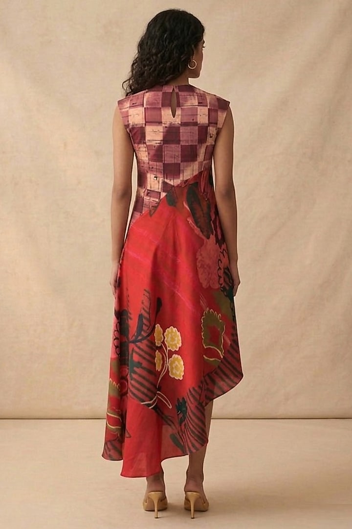 Red Cotton Printed Summer Dress by Vedika M at Pernia's Pop Up Shop