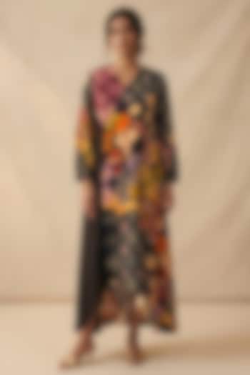 Black Cotton Satin Printed Summer Dress by Vedika M at Pernia's Pop Up Shop