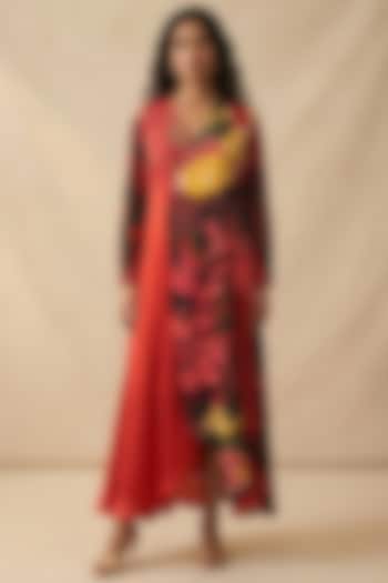 Red Cotton Satin Printed Summer Dress by Vedika M at Pernia's Pop Up Shop