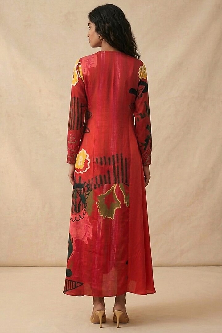 Red Cotton Satin Printed Summer Dress by Vedika M at Pernia's Pop Up Shop