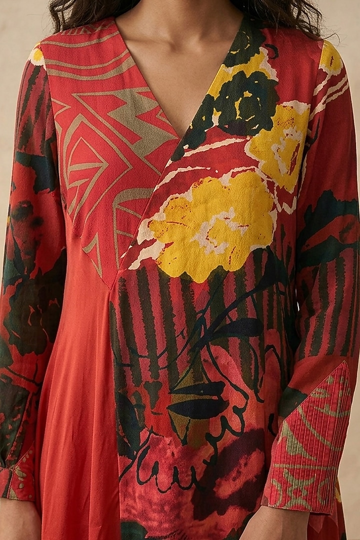 Red Cotton Satin Printed Summer Dress by Vedika M at Pernia's Pop Up Shop