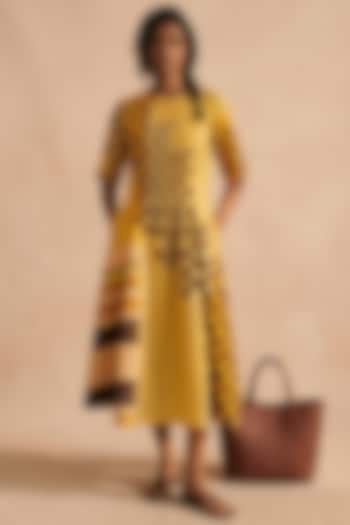 Yellow Cotton Printed Midi Summer Dress by Vedika M at Pernia's Pop Up Shop