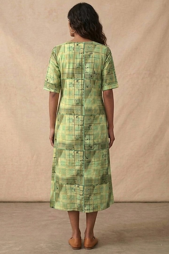 Green Cotton Printed Midi Summer Dress by Vedika M at Pernia's Pop Up Shop