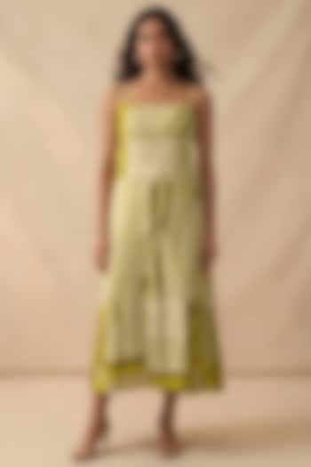 Green Cotton Satin Printed Summer Dress by Vedika M at Pernia's Pop Up Shop