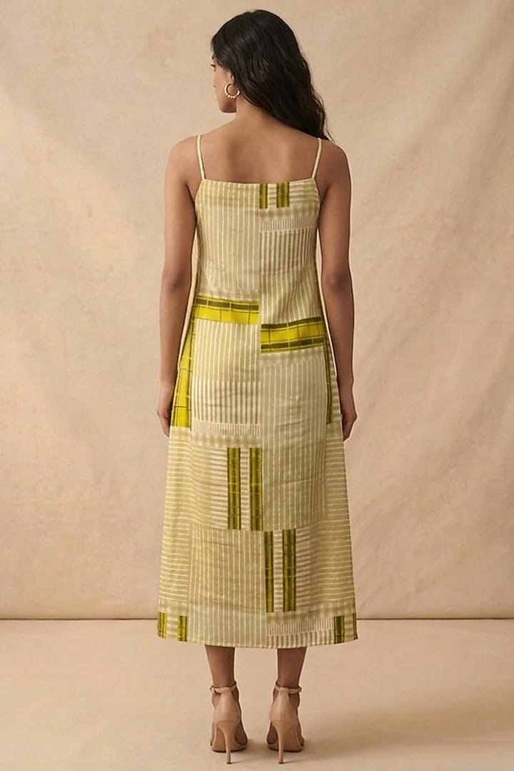 Green Cotton Satin Printed Summer Dress by Vedika M at Pernia's Pop Up Shop