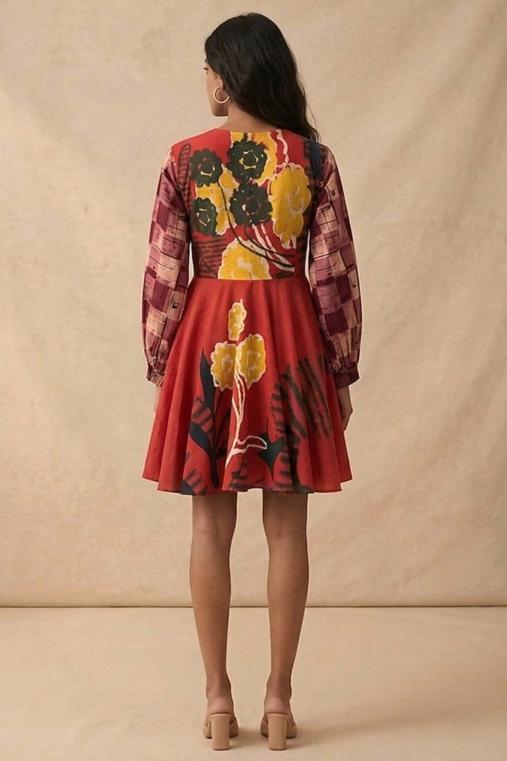 Red Cotton Printed Summer Dress by Vedika M at Pernia's Pop Up Shop