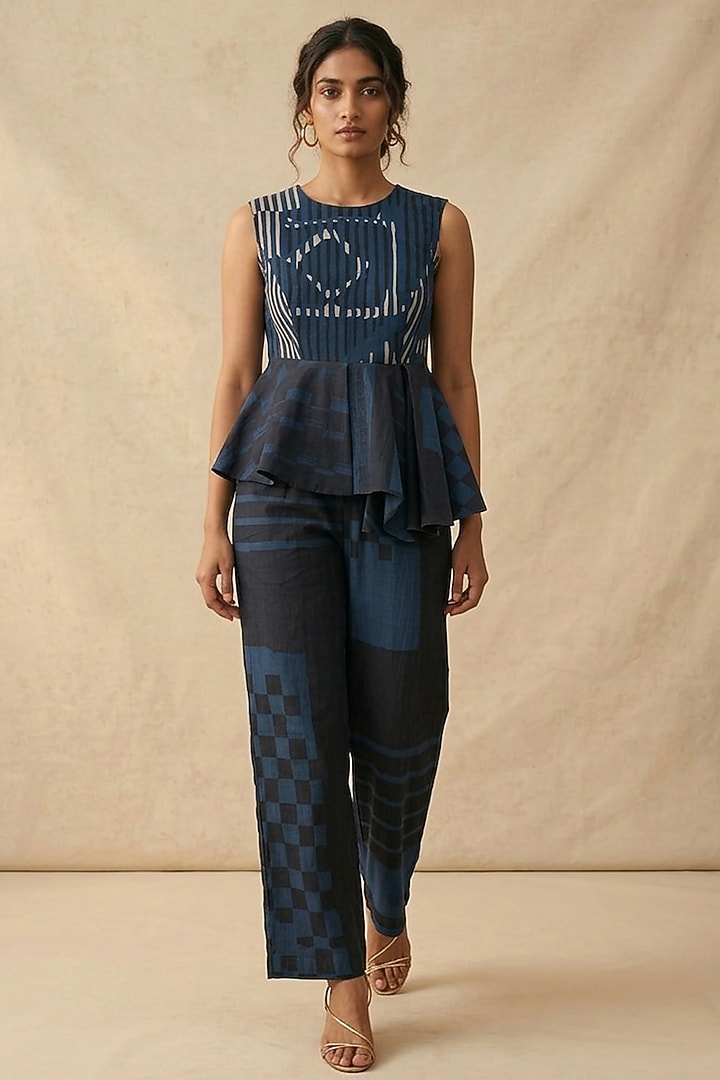 Blue Cotton Printed Co-Ord Set by Vedika M at Pernia's Pop Up Shop