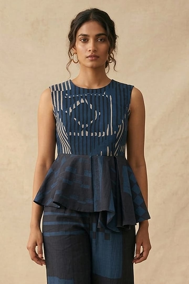 Blue Cotton Printed Co-Ord Set by Vedika M at Pernia's Pop Up Shop