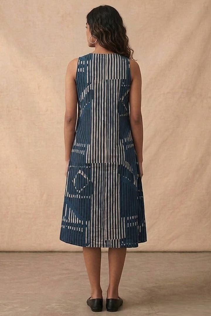 Blue Cotton Printed Summer Dress by Vedika M at Pernia's Pop Up Shop
