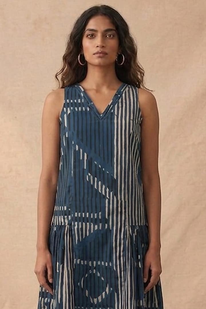 Blue Cotton Printed Summer Dress by Vedika M at Pernia's Pop Up Shop