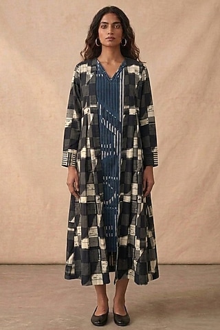Multi-Colored Cotton Printed Jacket Dress by Vedika M