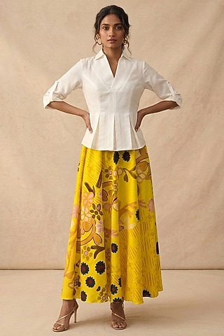 Multi-Colored Cotton Floral Skirt Set by Vedika M