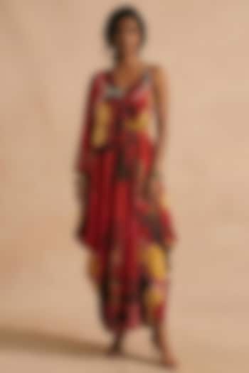 Red Cotton Satin Printed Summer Dress by Vedika M at Pernia's Pop Up Shop