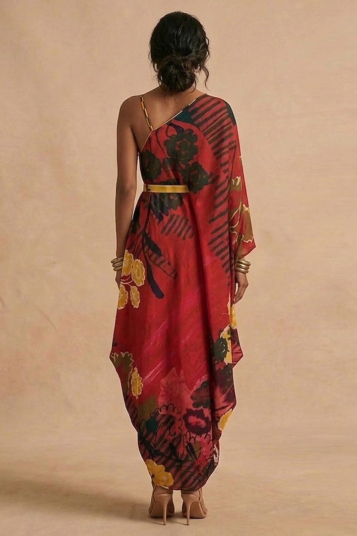 Red Cotton Satin Printed Summer Dress by Vedika M at Pernia's Pop Up Shop