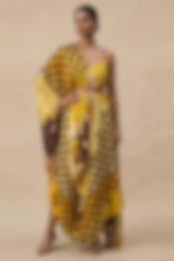 Yellow Cotton Satin Printed Summer Dress by Vedika M at Pernia's Pop Up Shop
