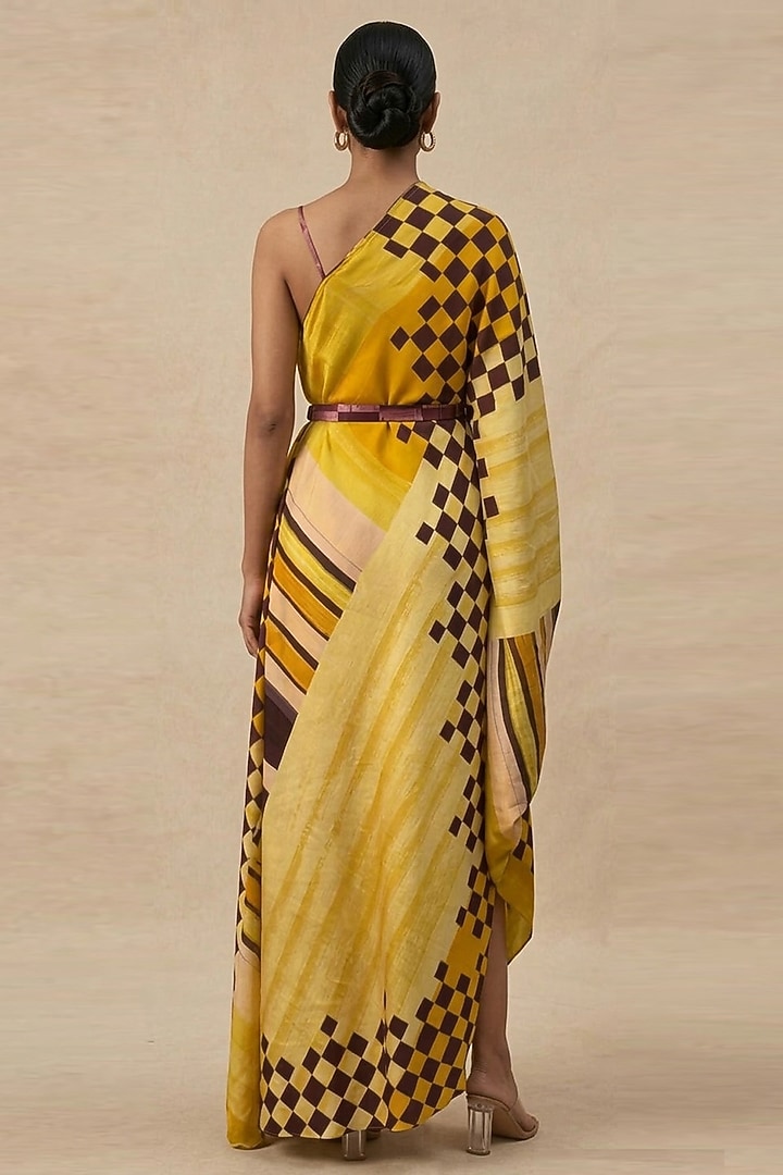Yellow Cotton Satin Printed Summer Dress by Vedika M at Pernia's Pop Up Shop