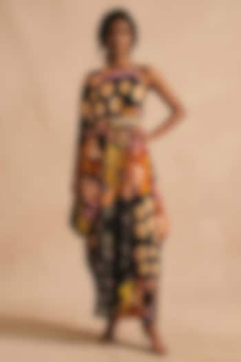 Black Cotton Satin Printed Summer Dress by Vedika M at Pernia's Pop Up Shop